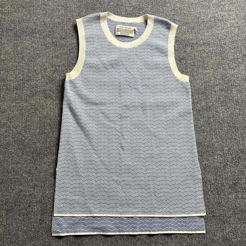 Tory Sport Blue and Cream Sleeveless Knit Tank